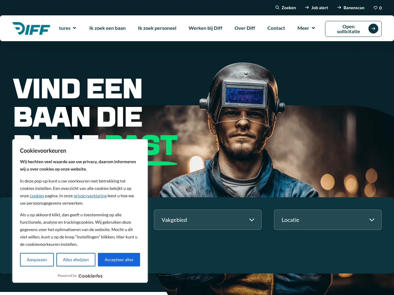 Werken in de techniek job board platform screenshot showing job search interface