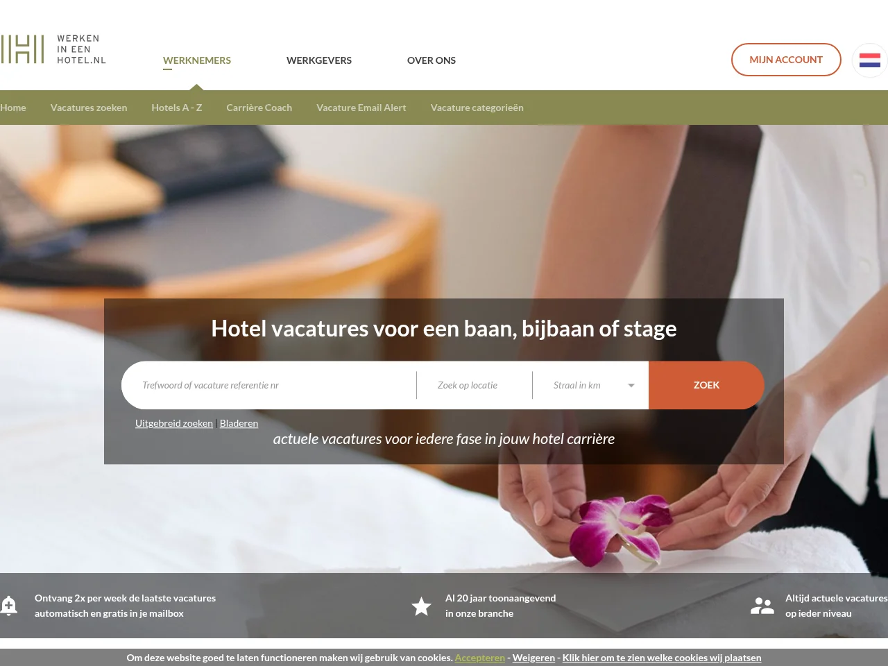 Werken in een Hotel screenshot Werken in een Hotel job board platform screenshot showing job search interface