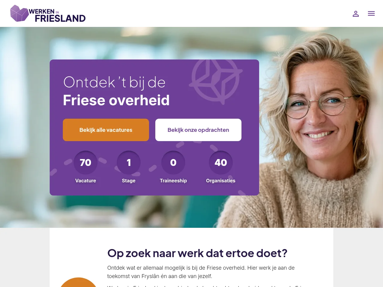 Werken in Friesland job board platform screenshot showing job search interface