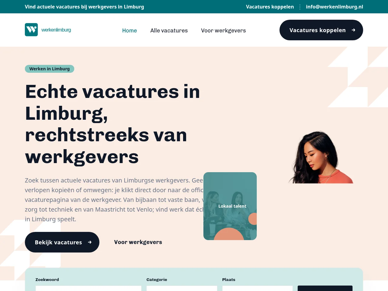 WerkenLimburg job board platform screenshot showing job search interface