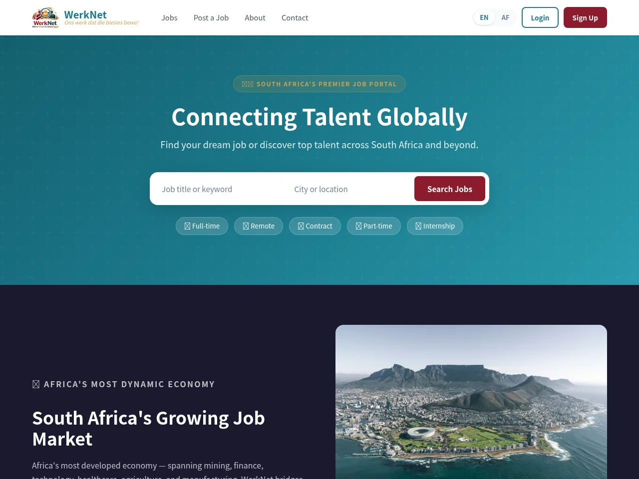 WerkNet job board platform screenshot showing job search interface