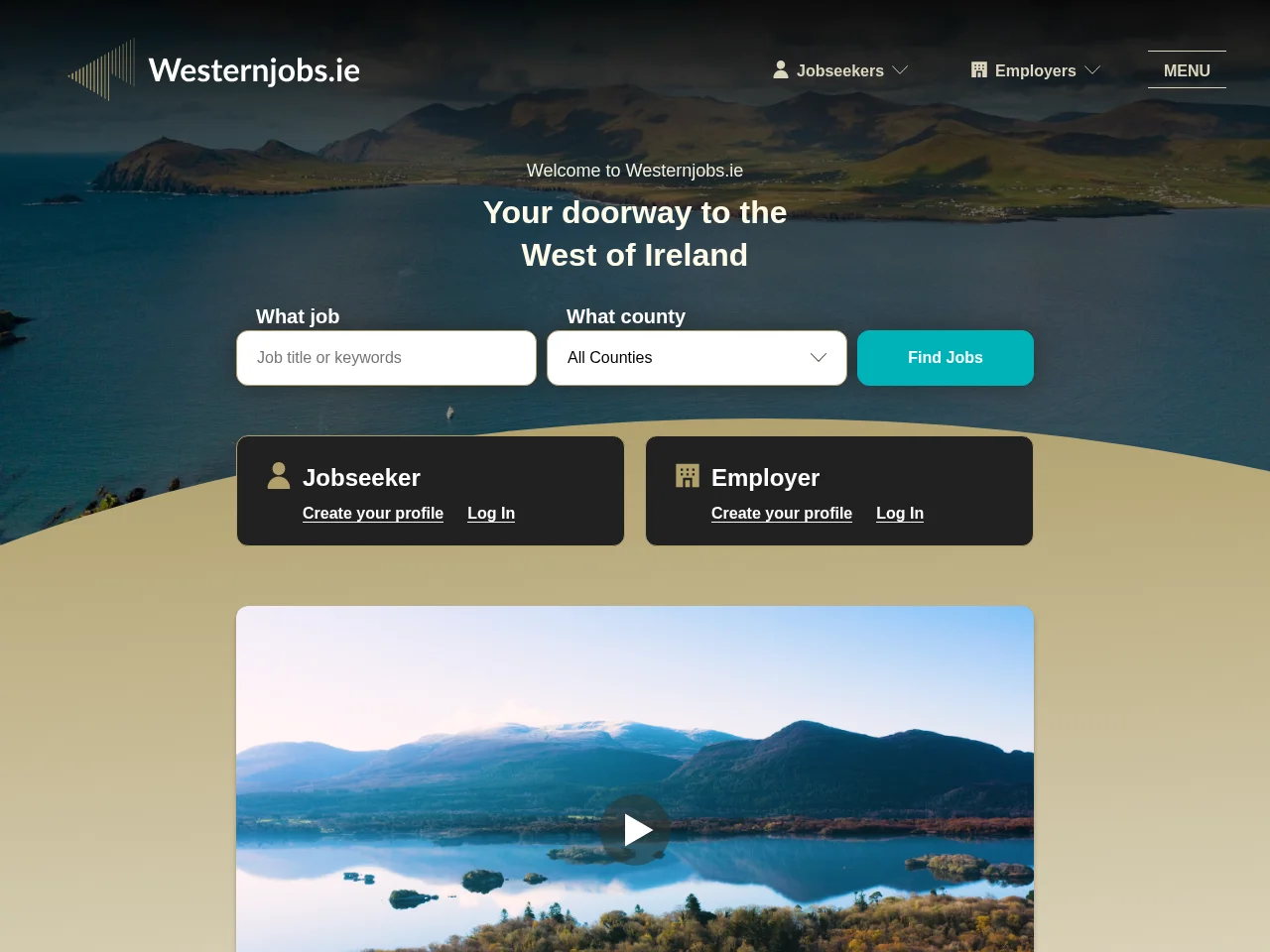 Westernjobs.ie job board platform screenshot showing job search interface