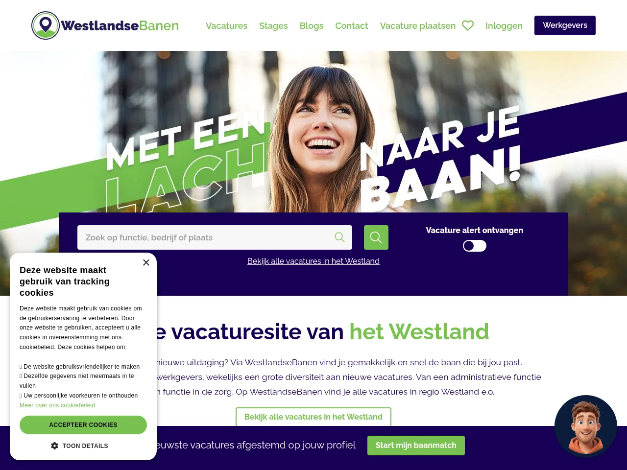 WestlandseBanen job board platform screenshot showing job search interface