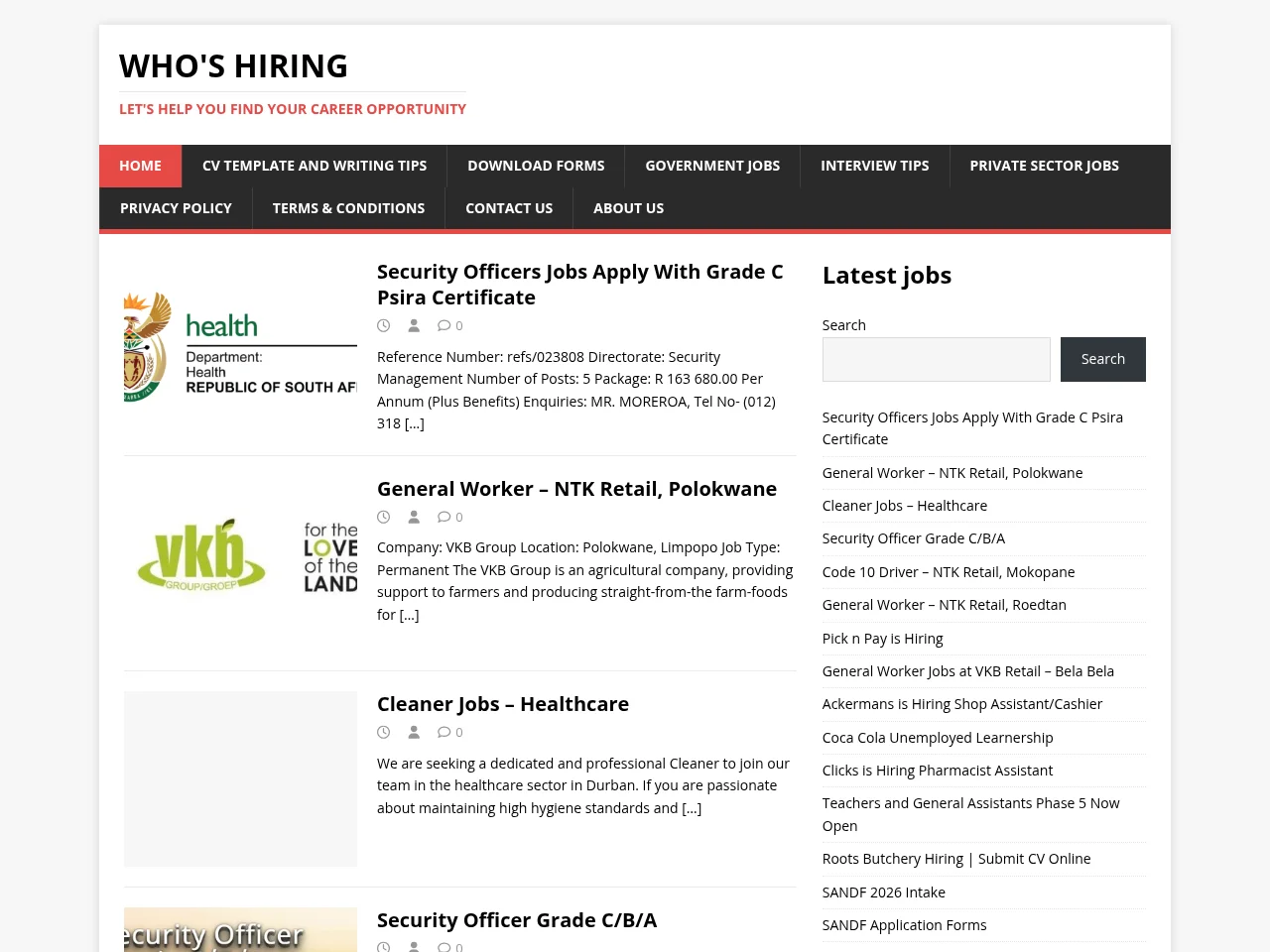 Who's Hiring screenshot Who's Hiring job board platform screenshot showing job search interface