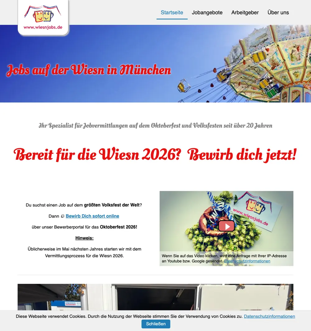 Wiesnjobs.de job board platform screenshot showing job search interface