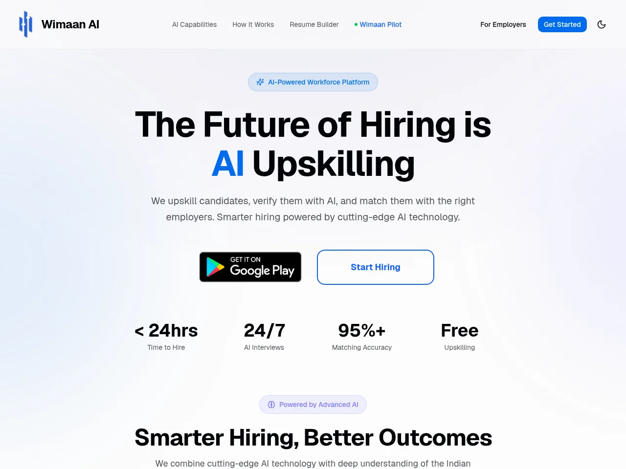 Wimaan AI job board platform screenshot showing job search interface
