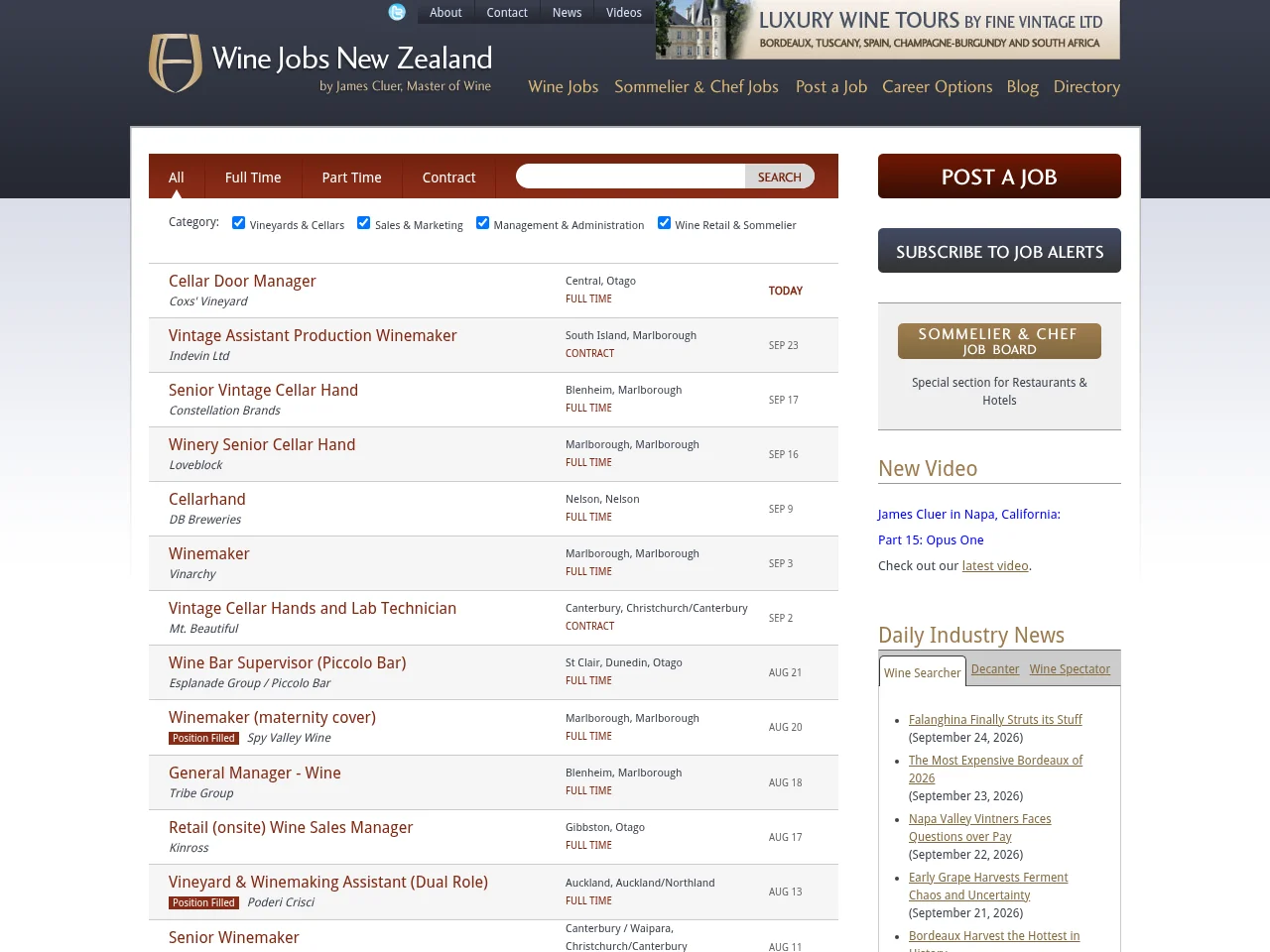 Wine Jobs New Zealand screenshot Wine Jobs New Zealand job board platform screenshot showing job search interface