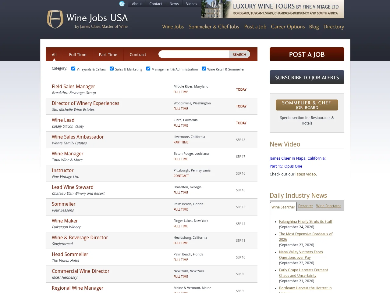 Wine Jobs USA screenshot Wine Jobs USA job board platform screenshot showing job search interface
