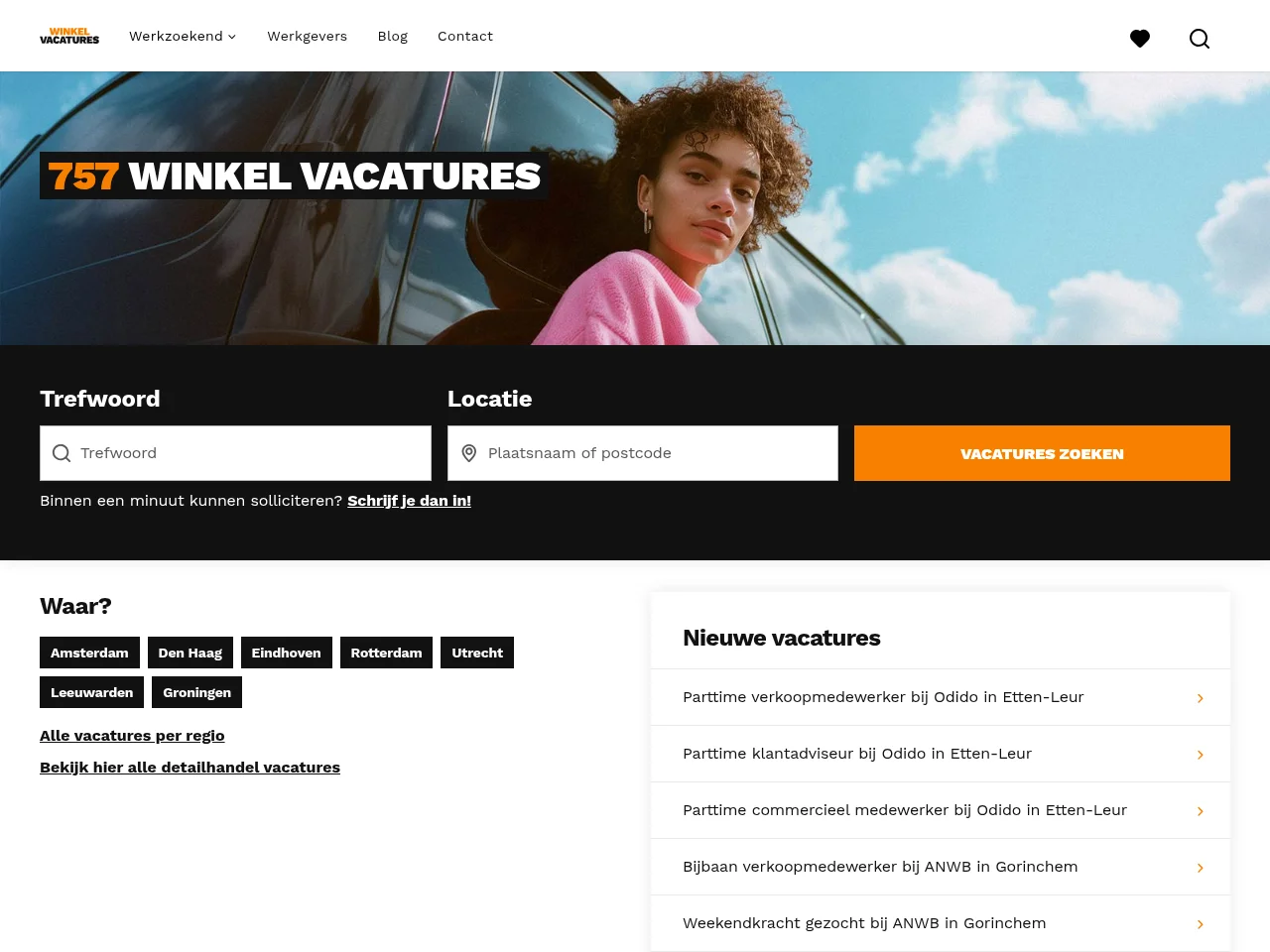 Winkel Vacatures Online.nl job board platform screenshot showing job search interface
