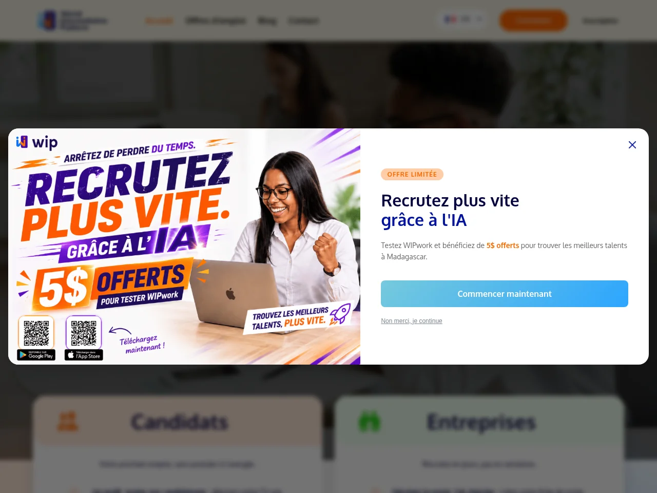 WIPwork job board platform screenshot showing job search interface
