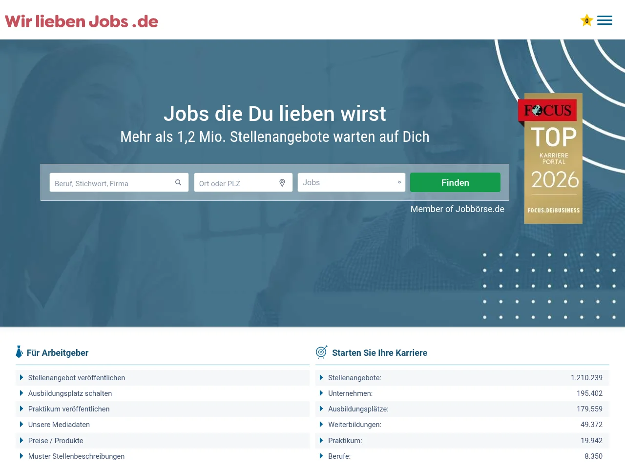 wir-lieben-jobs.de screenshot wir-lieben-jobs.de job board platform screenshot showing job search interface