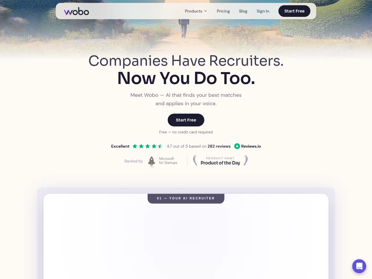 Wobo job board platform screenshot showing job search interface