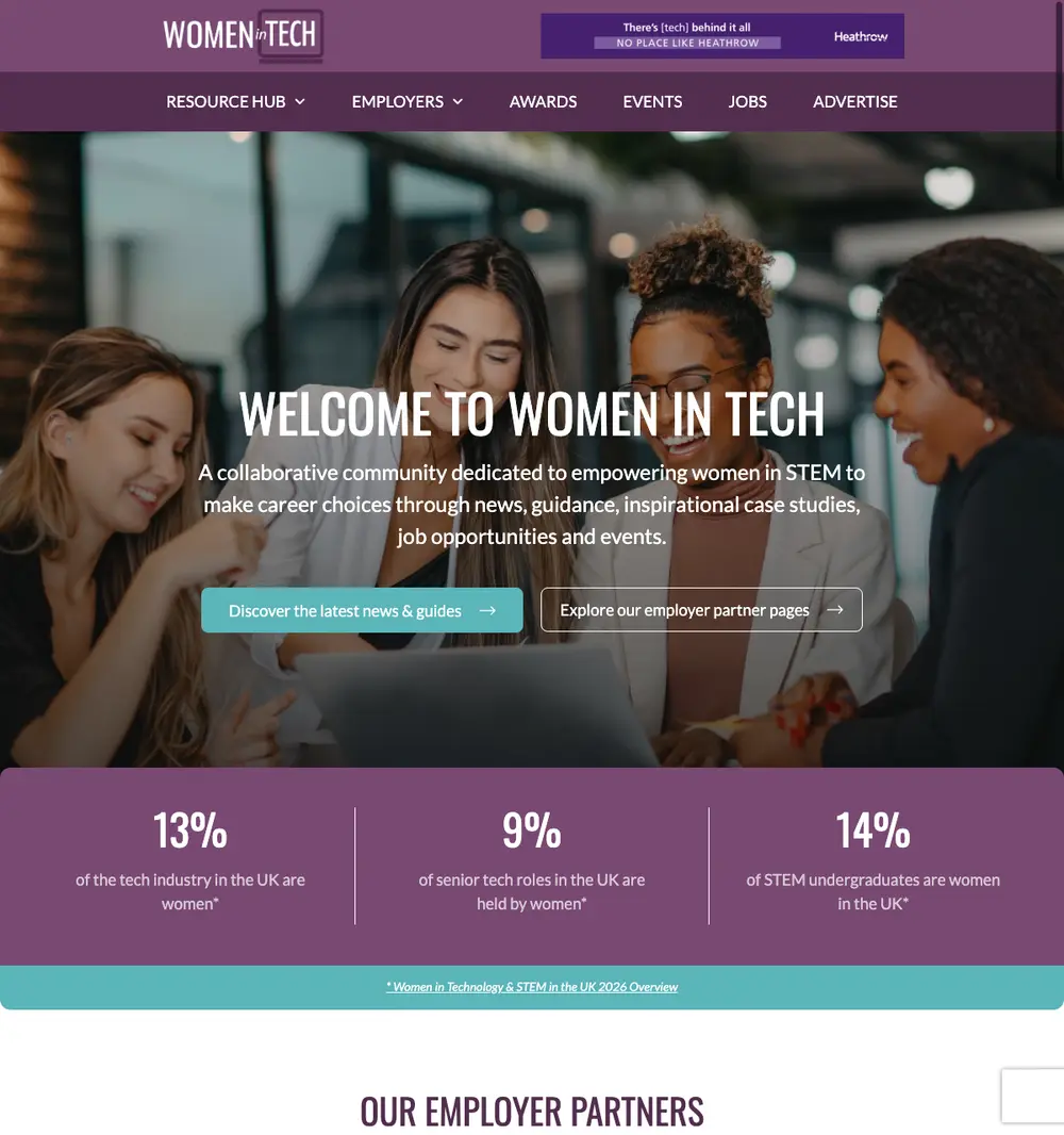Women in Tech screenshot Women in Tech job board platform screenshot showing job search interface