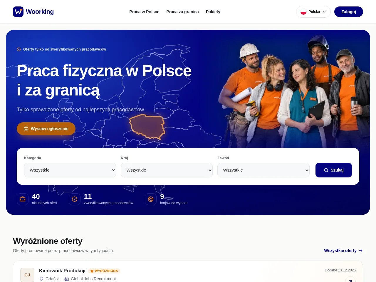 Woorking job board platform screenshot showing job search interface