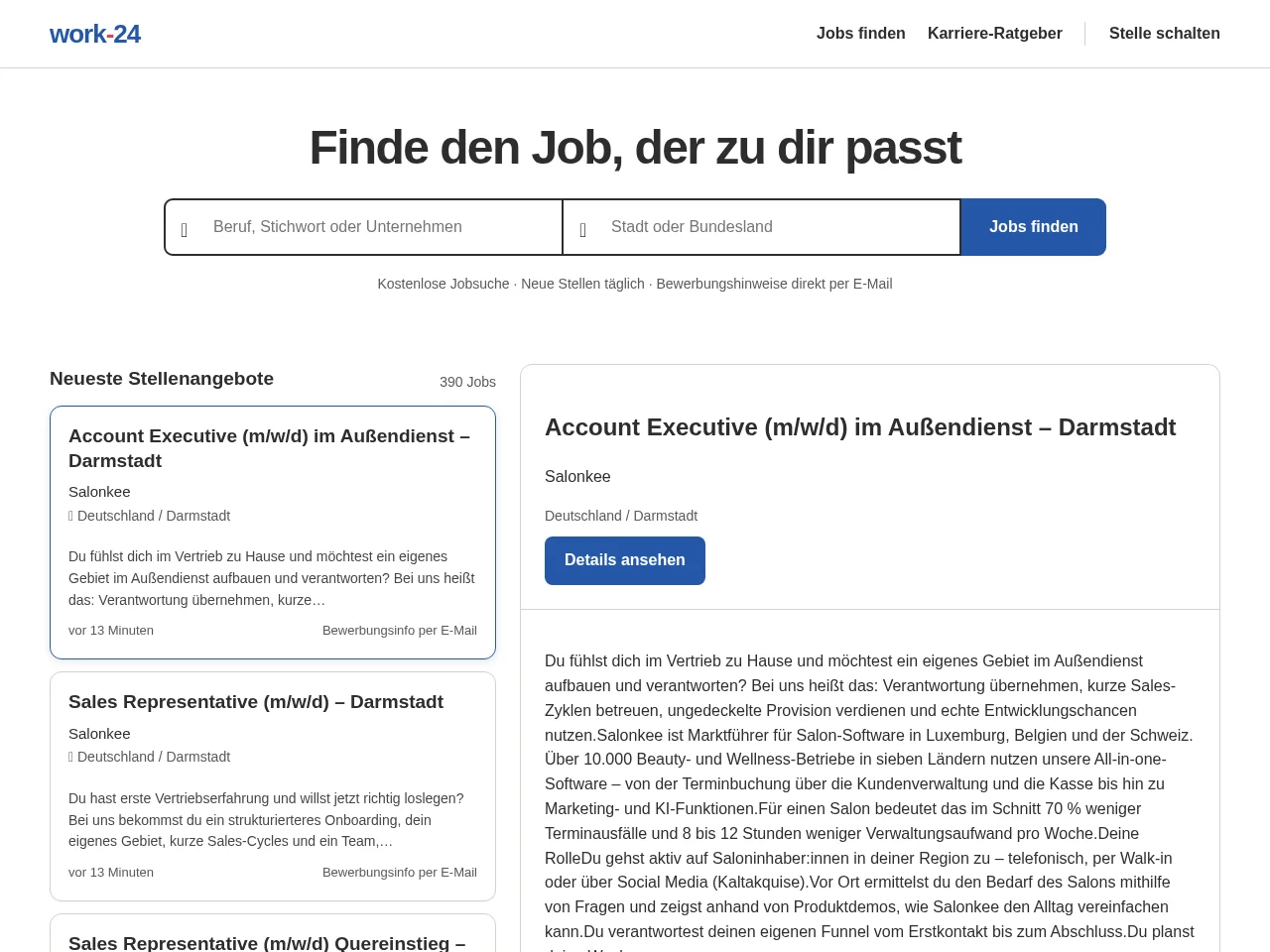 work-24.de screenshot work-24.de job board platform screenshot showing job search interface