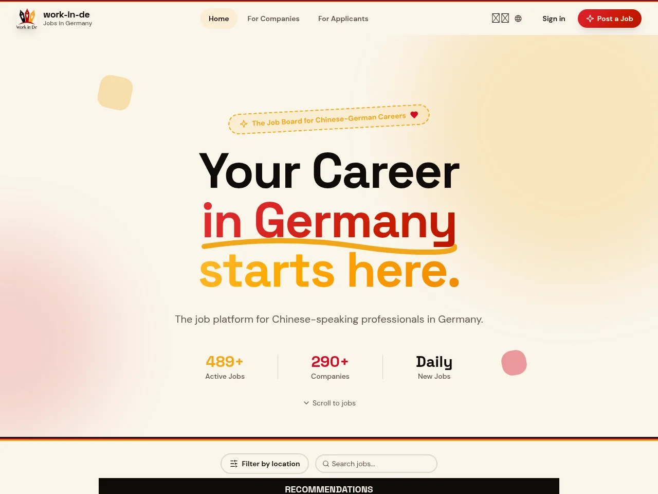 Work-in-de screenshot Work-in-de job board platform screenshot showing job search interface
