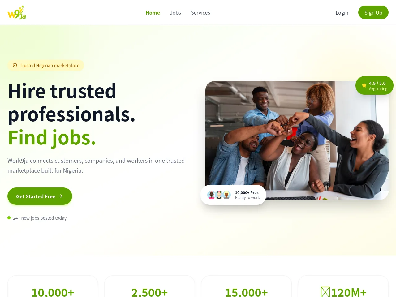 Work9ja screenshot Work9ja job board platform screenshot showing job search interface