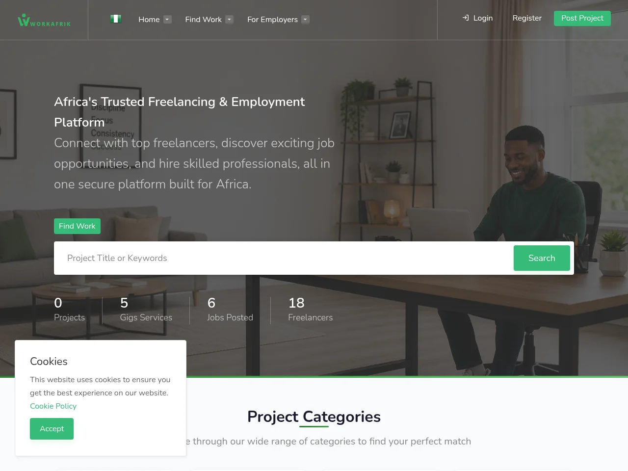 Workafrik job board platform screenshot showing job search interface