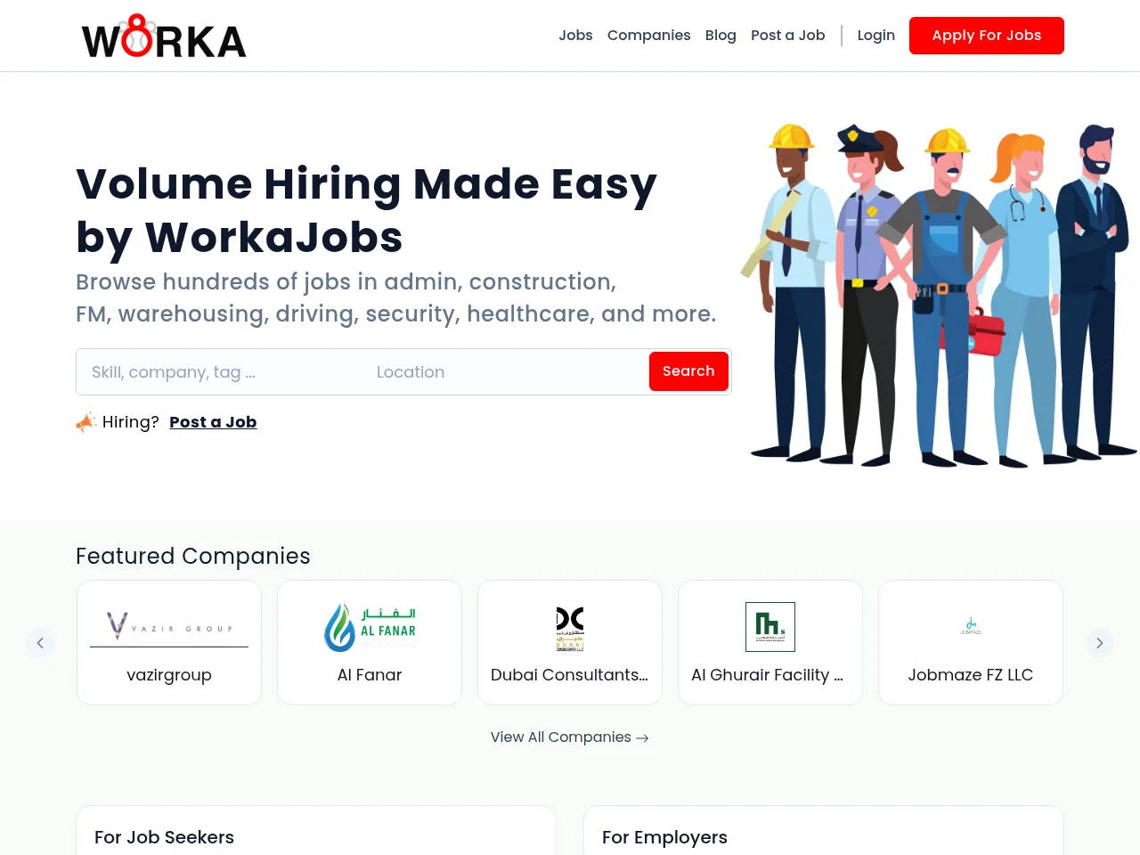 WorkaJobs job board platform screenshot showing job search interface