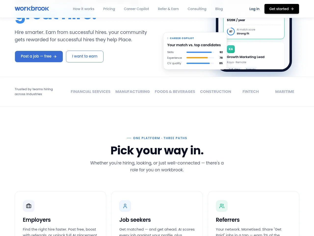 workbrook job board platform screenshot showing job search interface