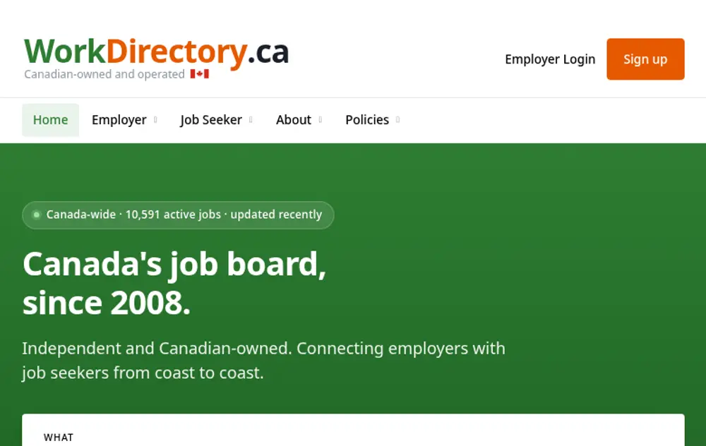 WorkDirectory.ca screenshot WorkDirectory.ca job board platform screenshot showing job search interface