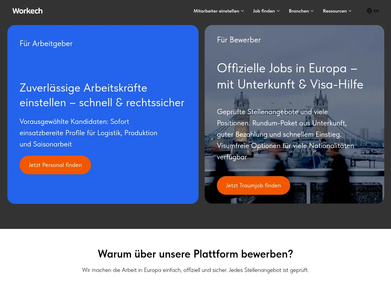 Workech job board platform screenshot showing job search interface