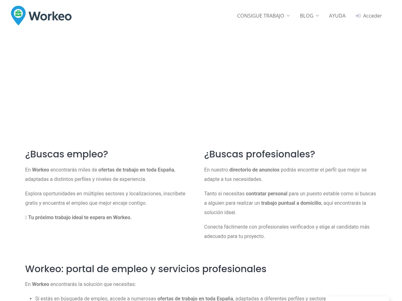 Workeo job board platform screenshot showing job search interface