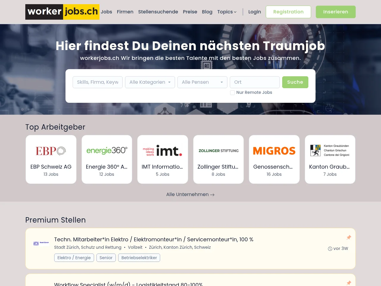 workerjobs.ch screenshot workerjobs.ch job board platform screenshot showing job search interface