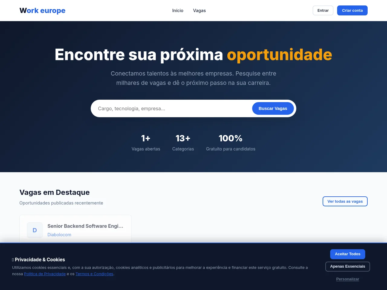 Work Europe website screenshot
