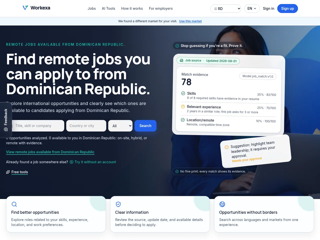 Workexa job board platform screenshot showing job search interface