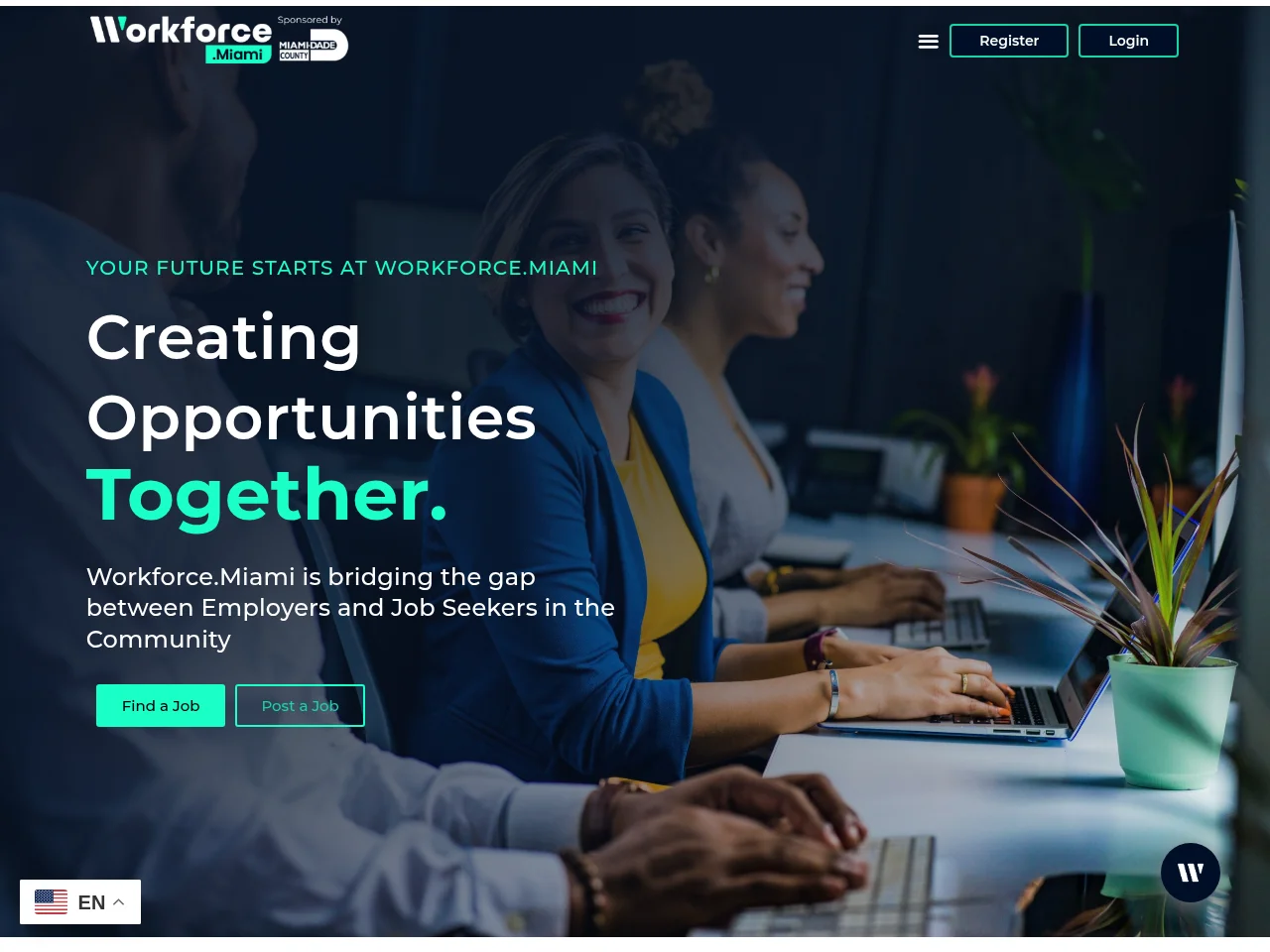 Workforce.Miami job board platform screenshot showing job search interface