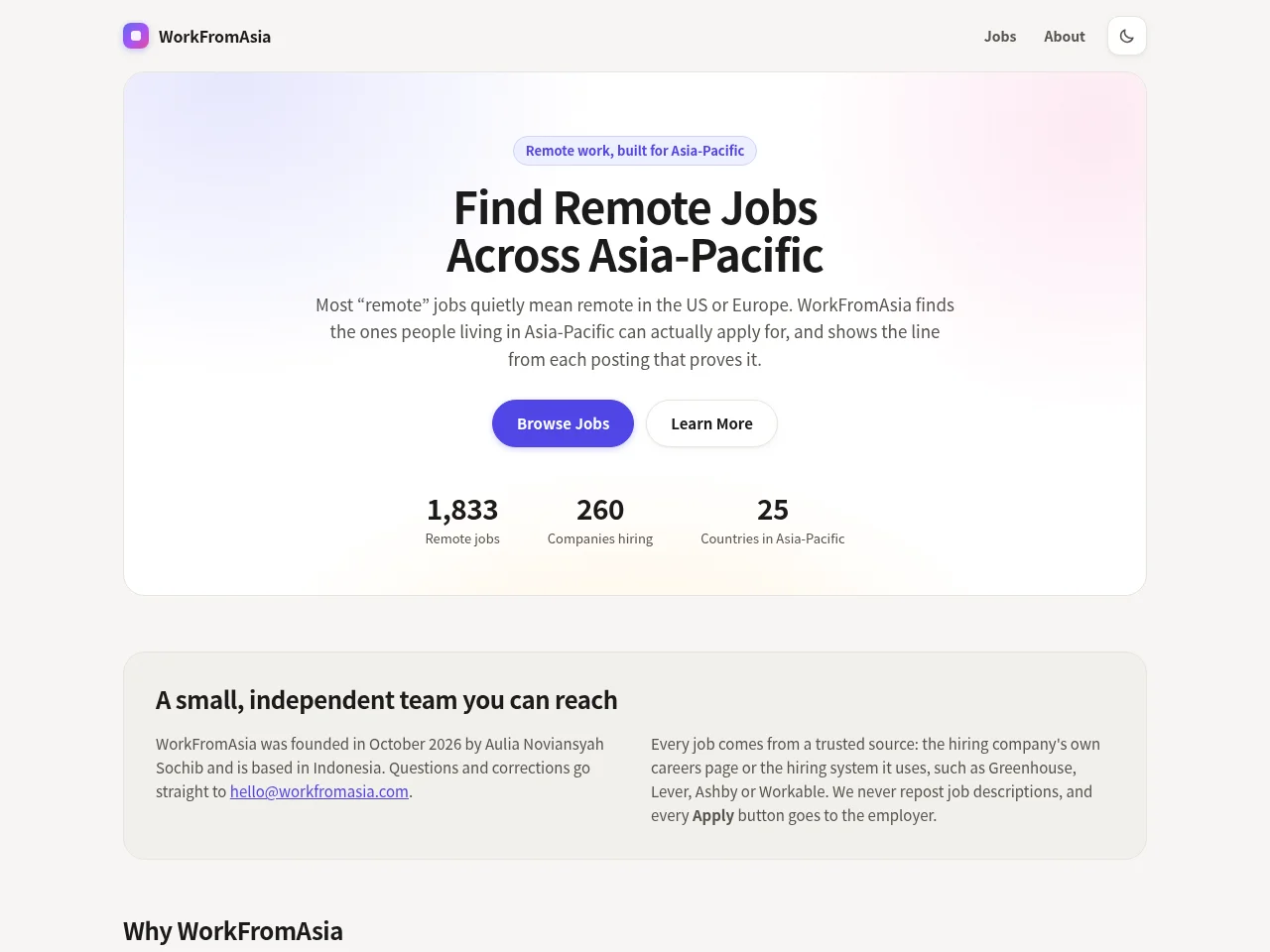 WorkFromAsia website screenshot