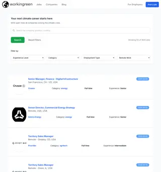 WorkInGreen platform preview WorkInGreen platform preview
