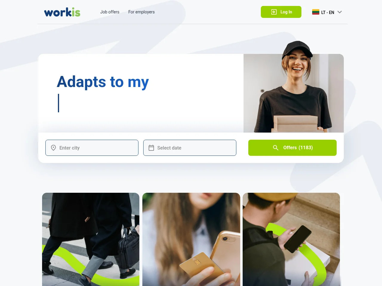 Workis job board platform screenshot showing job search interface