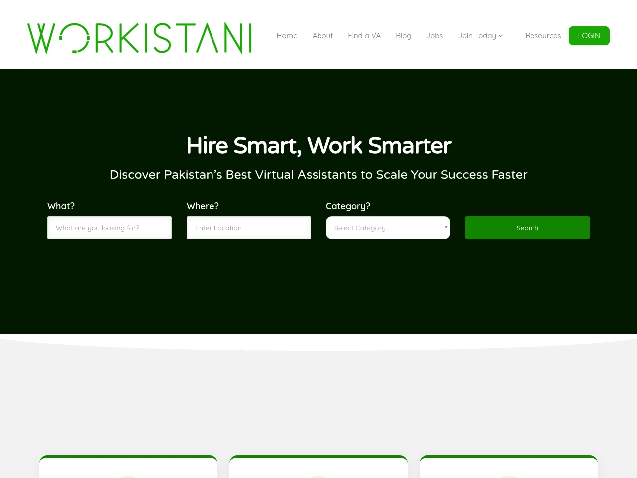Workistani job board platform screenshot showing job search interface