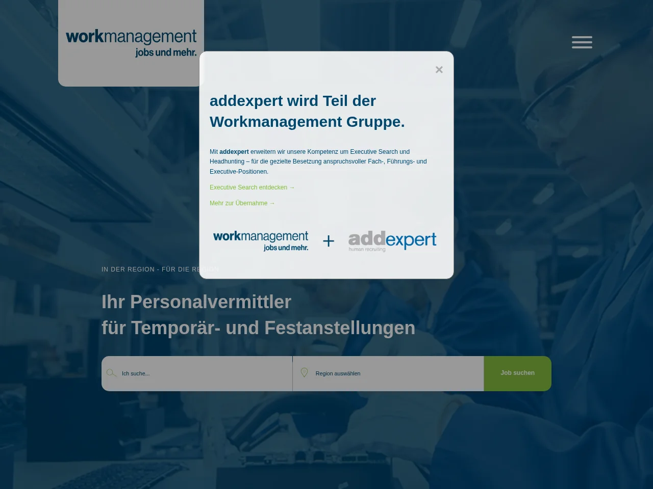 Workmanagement AG screenshot Workmanagement AG job board platform screenshot showing job search interface