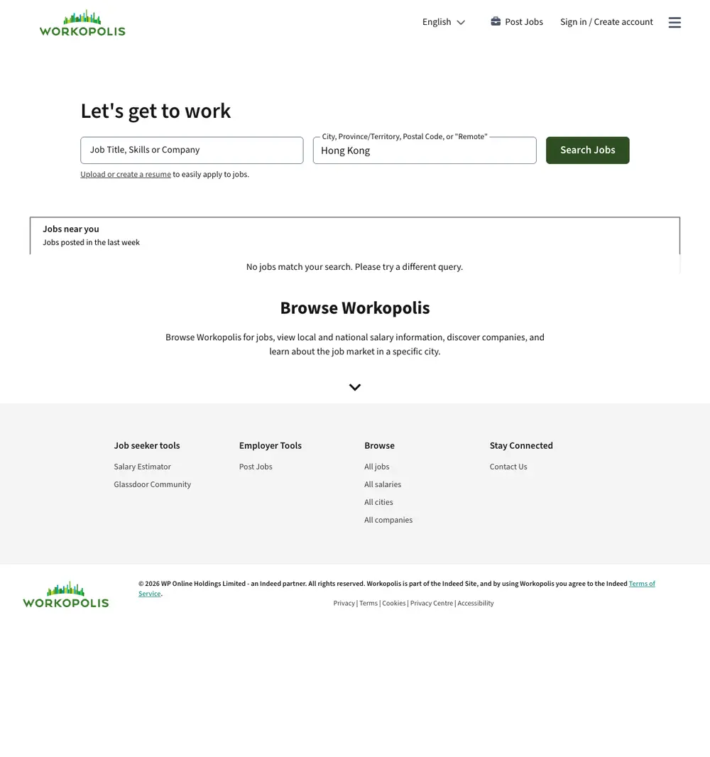 Workopolis job board platform screenshot showing job search interface