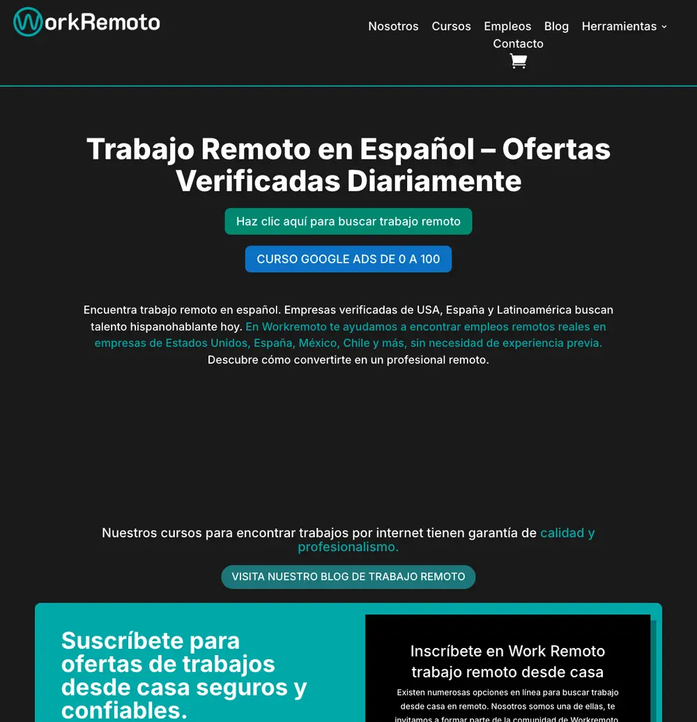 Workremoto job board platform screenshot showing job search interface
