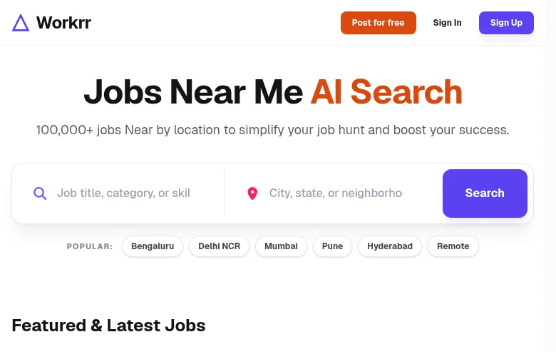 Workrr job board platform screenshot showing job search interface