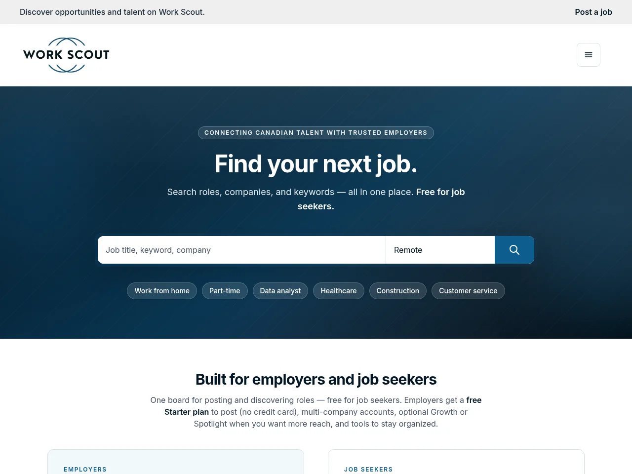 Work Scout screenshot Work Scout job board platform screenshot showing job search interface