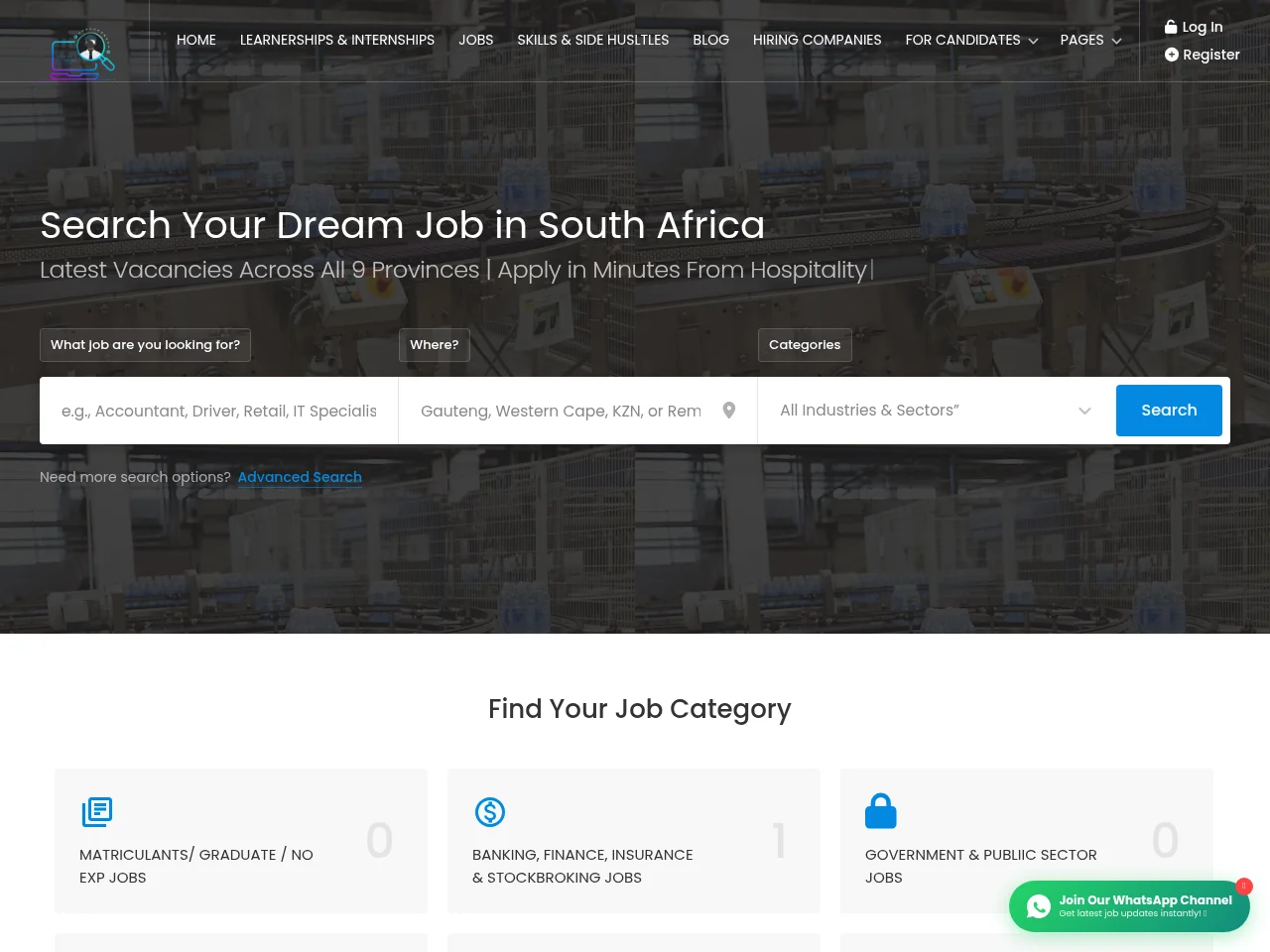 WorkScout job board platform screenshot showing job search interface