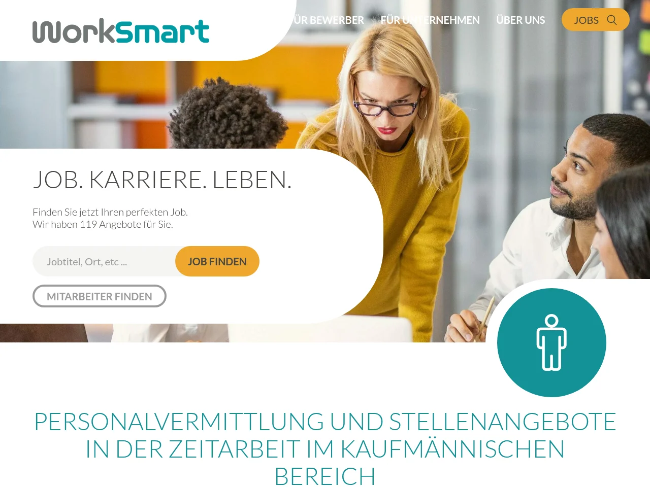 WorkSmart job board platform screenshot showing job search interface