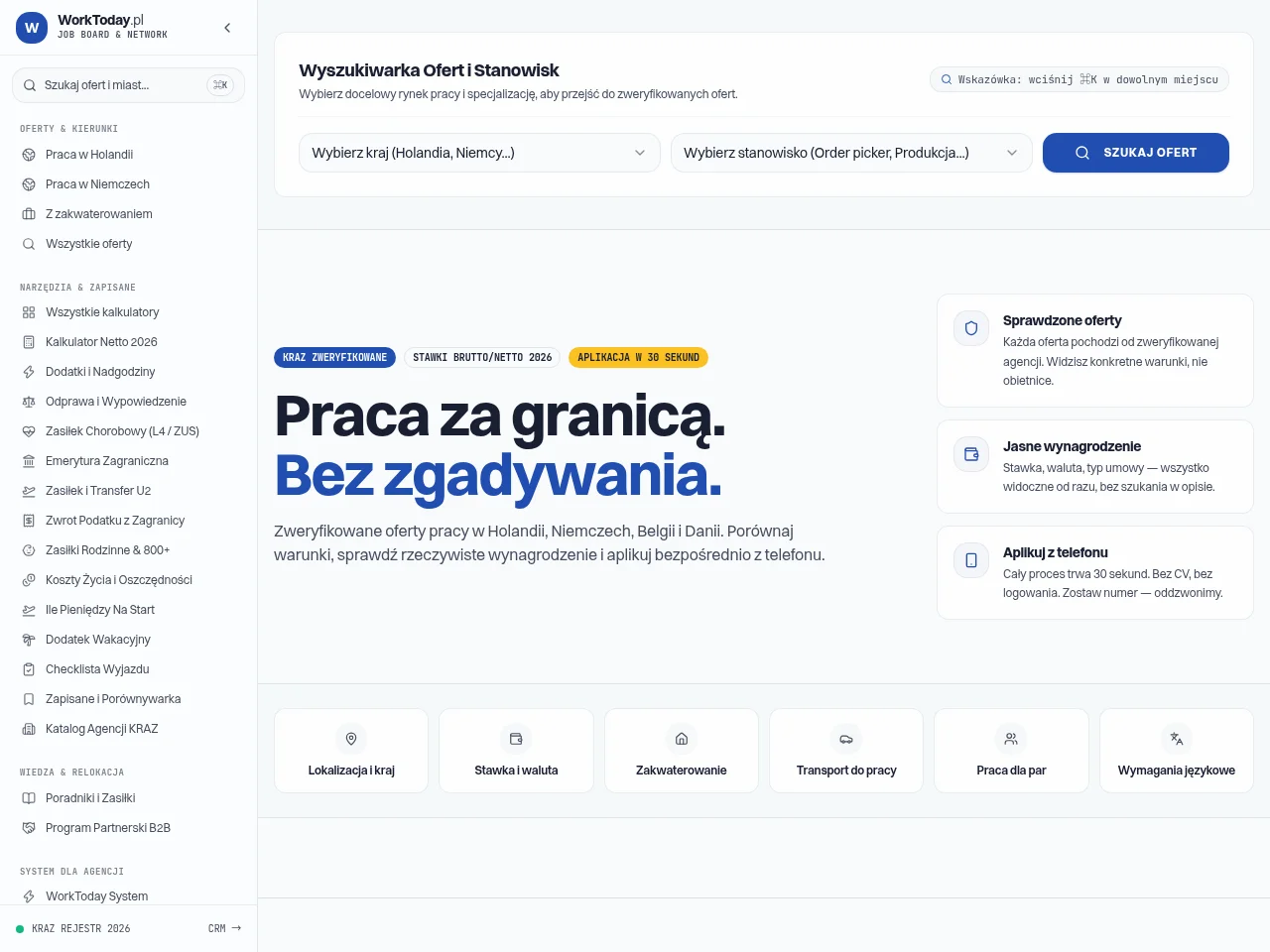 WorkToday.pl job board platform screenshot showing job search interface
