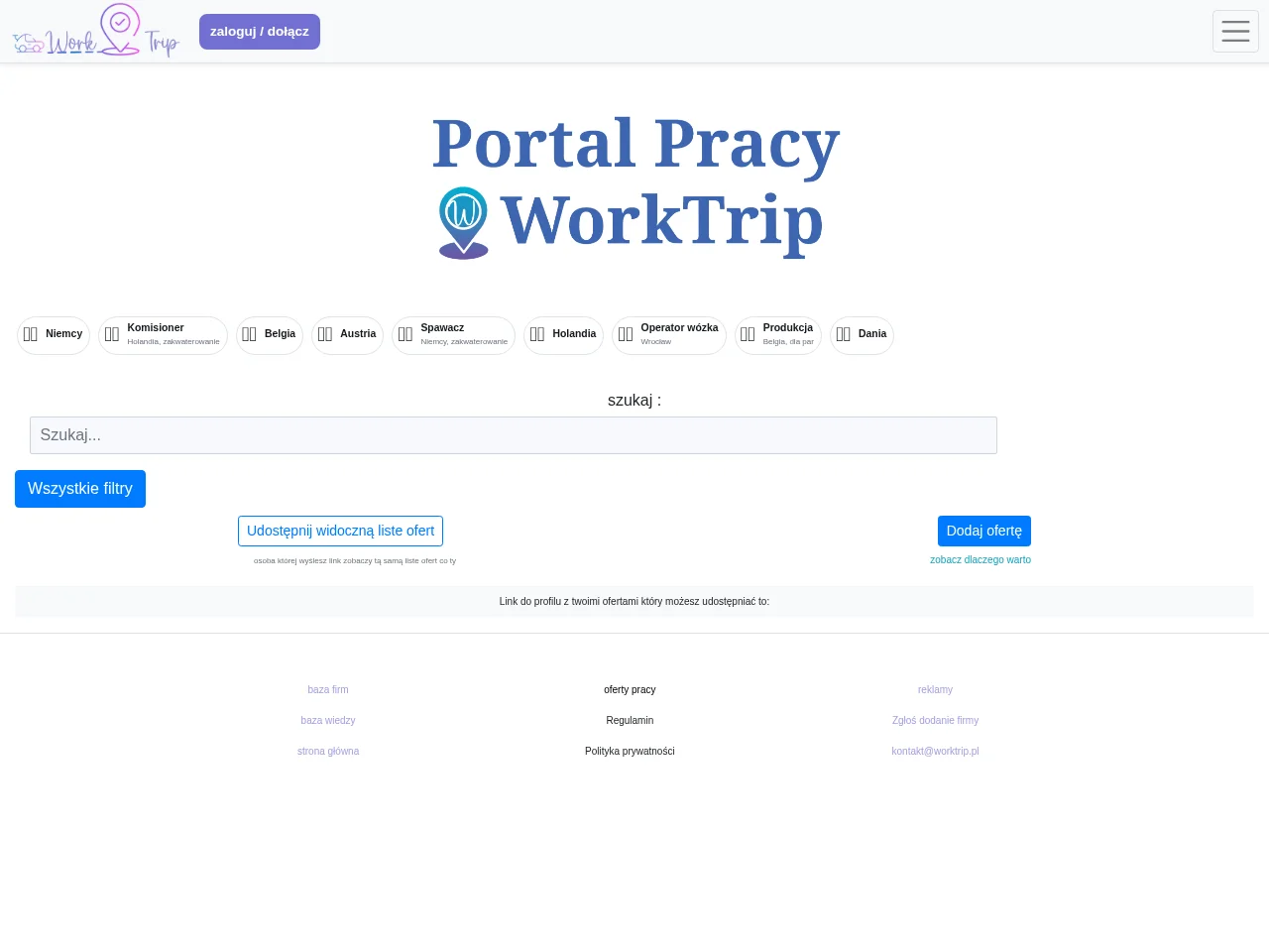 WorkTrip job board platform screenshot showing job search interface