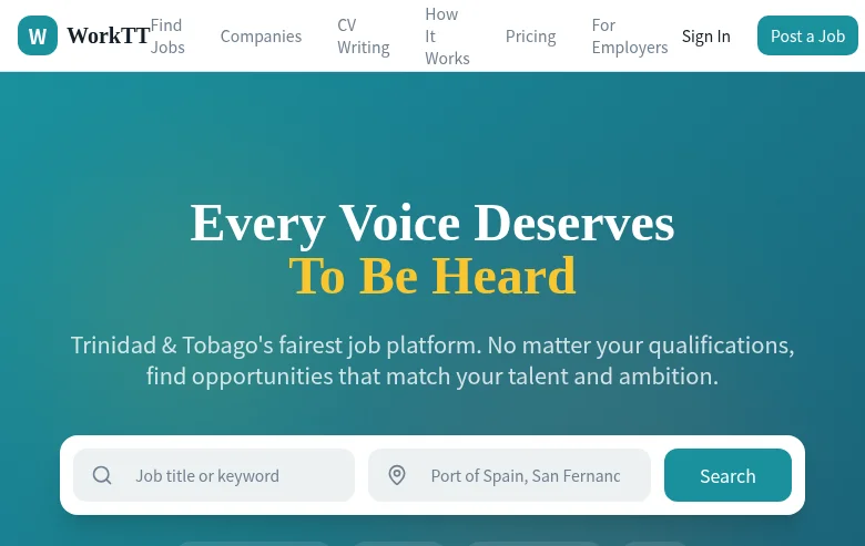WorkTT job board platform screenshot showing job search interface