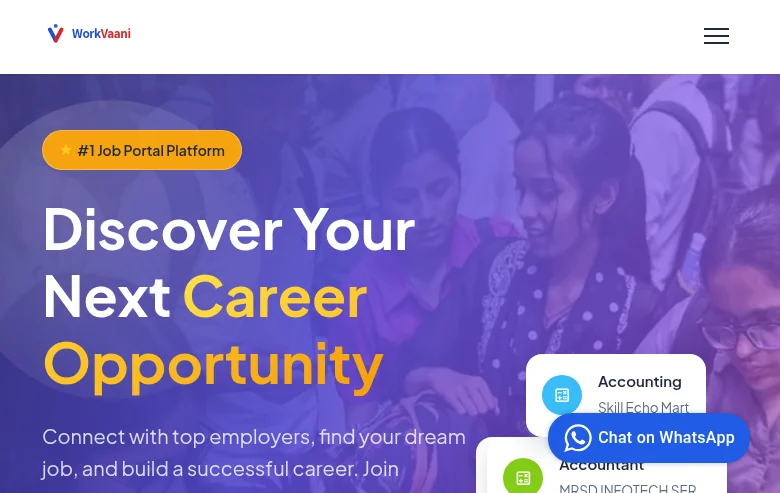 WorkVaani job board platform screenshot showing job search interface