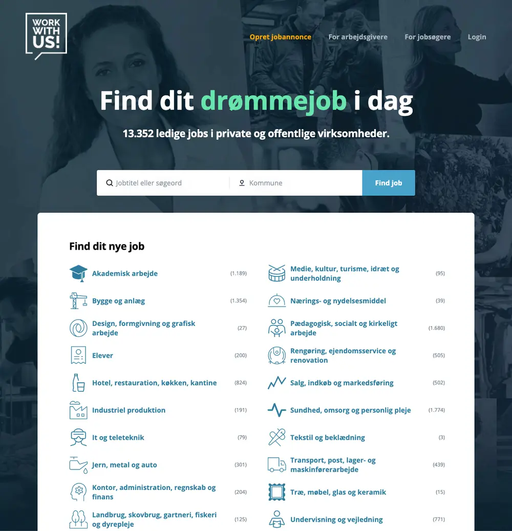 WorkWithUs job board platform screenshot showing job search interface