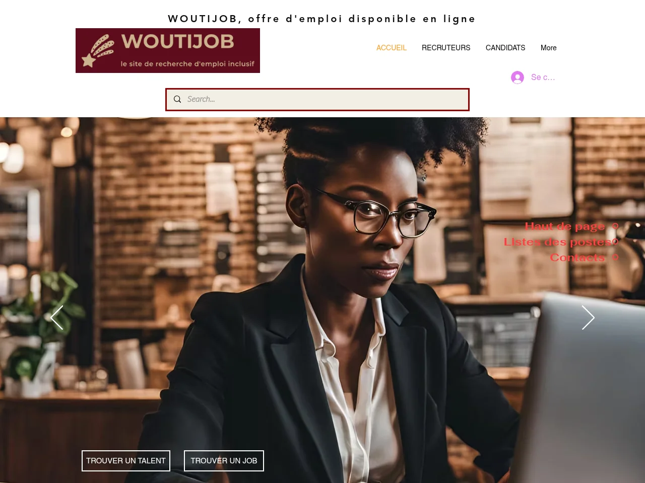 Woutijob job board platform screenshot showing job search interface