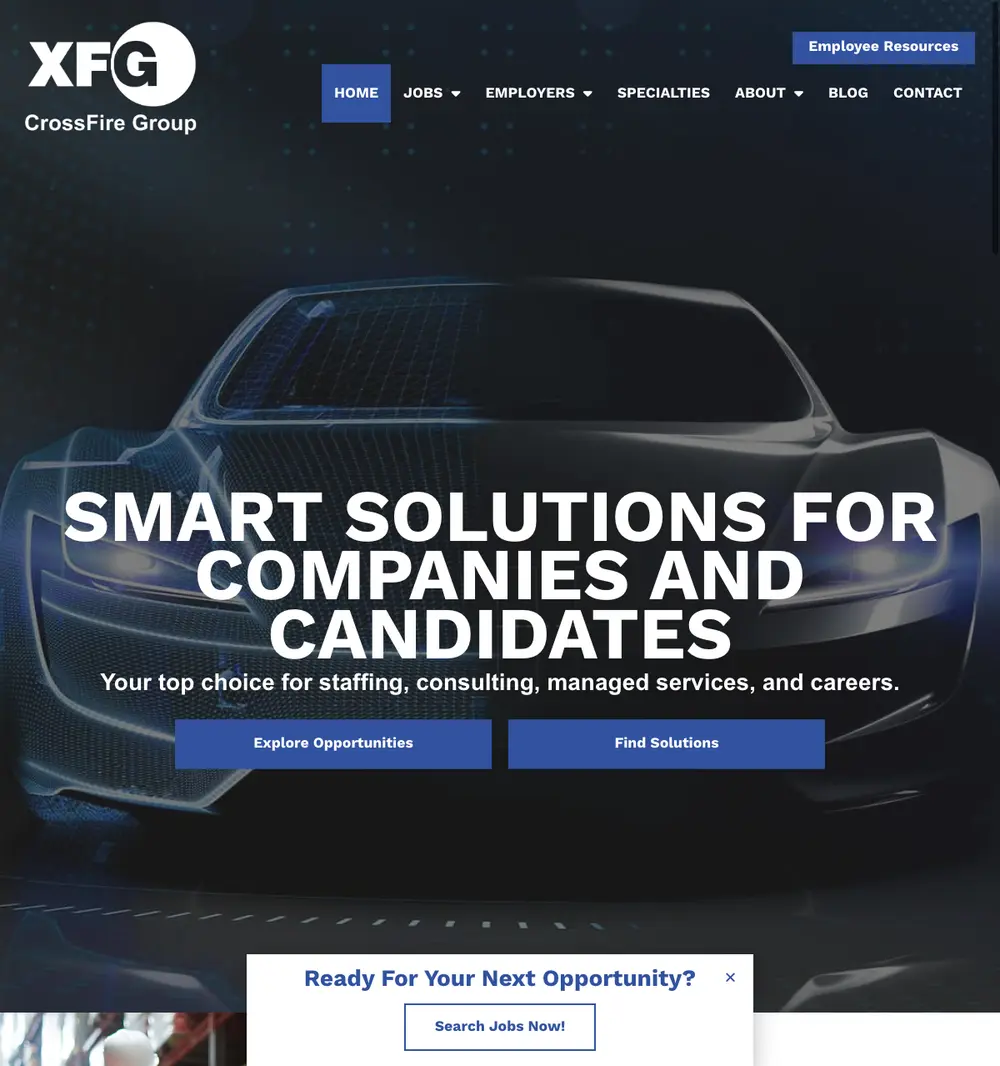 CrossFire Group job board platform screenshot showing job search interface
