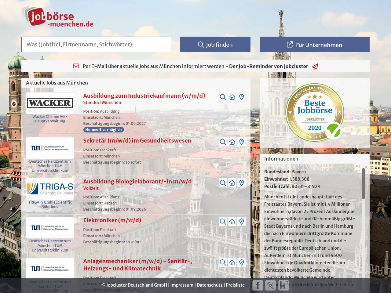 Jobbörse München job board platform screenshot showing job search interface